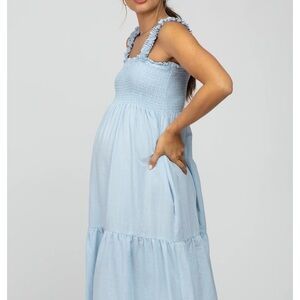 Pinkblush Maternity Light Blue Smocked Tiered Midi Sundress